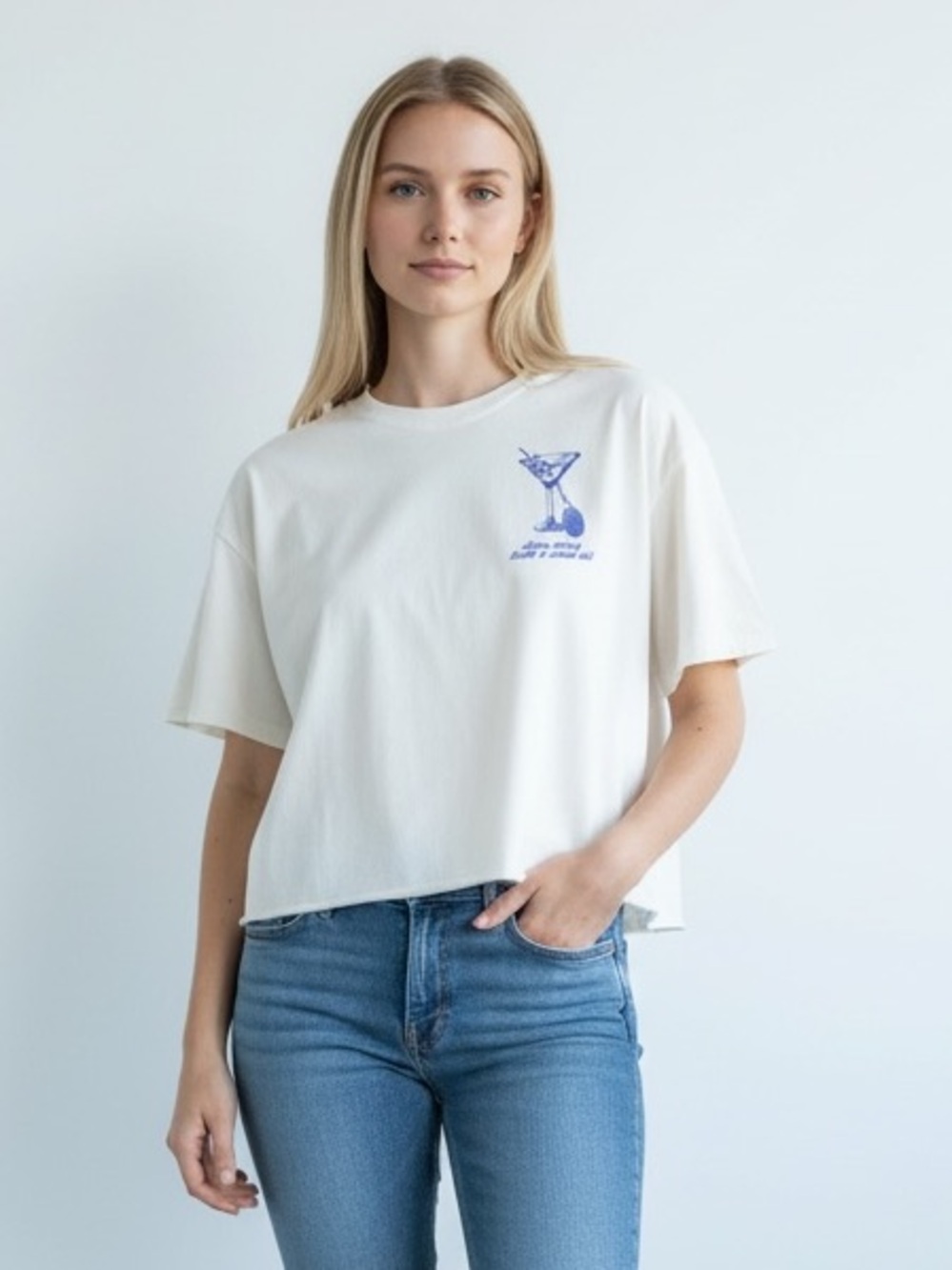 Eleven Eleven X Revolve Health & Social Cutoff Tee in bone size Small